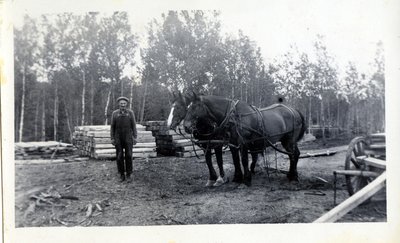 Joe LePage and Horses at Dunn Mill, Circa 1940