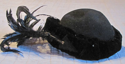 Black Felt and Velvet Hat With Feathers, Circa 1940