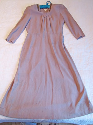 Full Length Grey Dress With Beaded Trim, Circa 1930