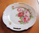 White Handled Serving Plate With Rose Décor, Circa 1940