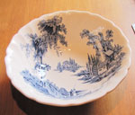 Large China Bowl With White and Blue Pattern (Old Mill), Circa 1955