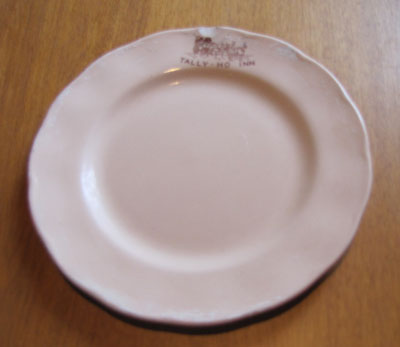 Small Peach Colored China &quot;Tally-Ho-Inn&quot; Plate, Circa 1940