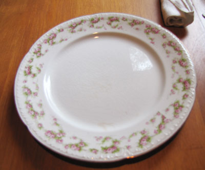 White China Plate With Pink Rose Border, Circa 1940