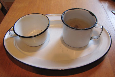 Set Of Three White Enamelware Dishes, Circa 1930