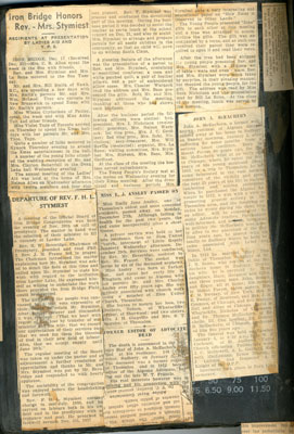 Presentations Made to Rev. and Mrs. Stymiest, Iron Bridge Church, Newspaper Clipping, Circa 1939