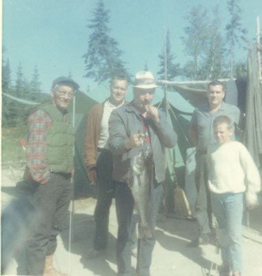 Four Men and A Boy Fishing, Iron Bridge, 1968