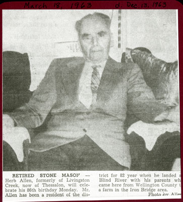 Mr. Herb Allen, &quot;Retired Stone Mason&quot;, Thessalon, 1963