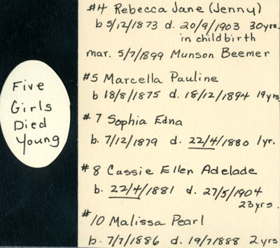 Five Allen Family Girls Died Young, Huron Shores, 1873 - 1904