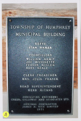 Commemorative Plaque for the Humphrey Municipal Building.