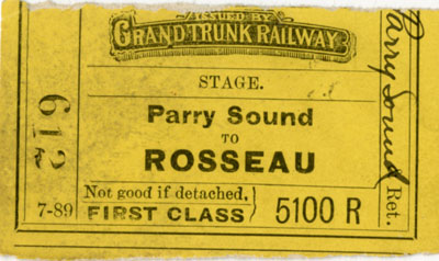 Stage ticket from Parry Sound to Rosseau