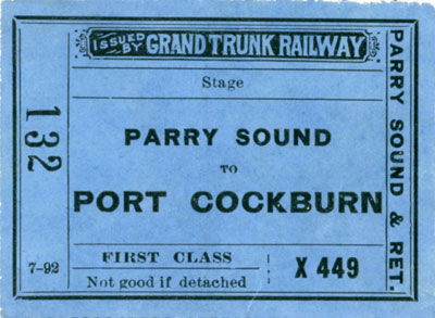 Stage ticket from Parry Sound to Port Cockburn