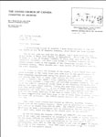 Letter to Nadine Hunziger from The United Church of Canada Committee on Archives.