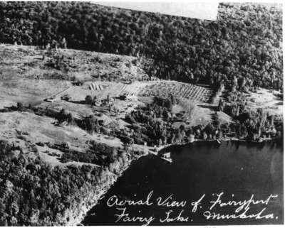 Ariel view of Fairyport on Fairy Lake, Huntsville, Ontario