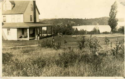 Hotel at Fairyport, Fairy Lake, Huntsville, Ontario, looking north toward Antler Island.