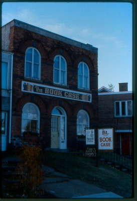 The Bookcase, 93 Main Street East, Huntsville, Ontario, 1980-1990, looking west.