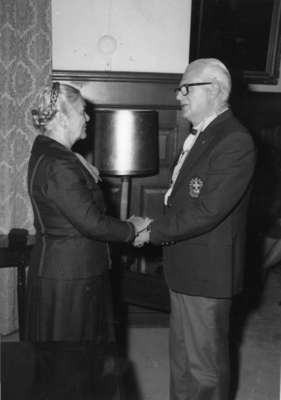 Walter Johns, of Huntsville, Ontario, receiving the Silver Acorn from Lieutenant Governor Pauline McGibbon, 1981.