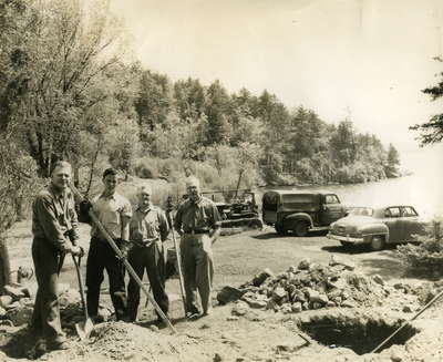 Work party at Pitman's Bay Boy Scout Camp, Mary Lake, Huntsville, Ontario, June 1953.