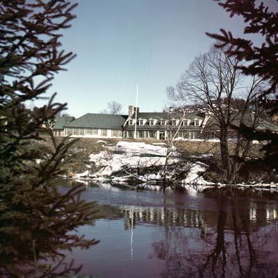 Huntsville Memorial Hospital, on the Muskoka River, Huntsville, Ontario, 1951.