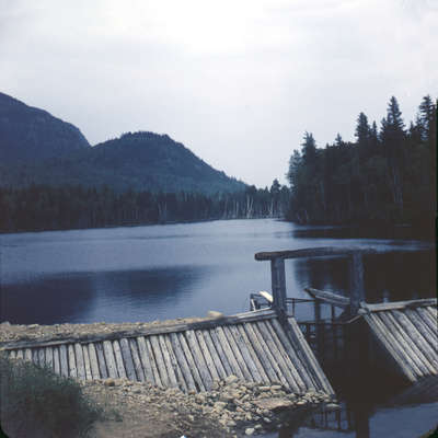 Unknown dam on Big East River system, Muskoka, Ontario,1949.