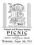 Flyer advertising Farmers and Womens Institute Picnic, Wednesday, August 6th, 1913, including a map of North Huntsville, Ontario.