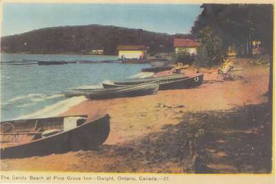 Pine Grove Inn beach, Dwight, Lake of Bays, Ontario in 1920s.