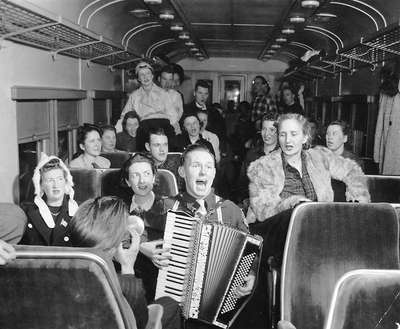 Ski train to Huntsville, Ontario, 1930s.