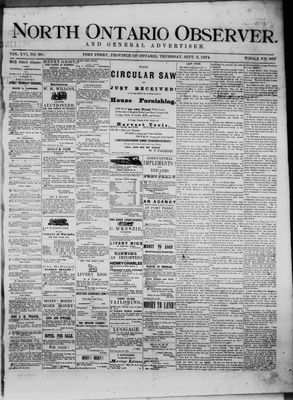 North Ontario Observer (Port Perry), 3 Sep 1874