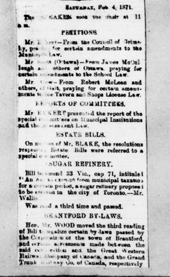 Ontario Scrapbook Hansard, 4 Feb 1871