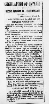 Ontario Scrapbook Hansard, 4 Mar 1874