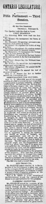 Ontario Scrapbook Hansard, 11 Feb 1886