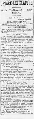 Ontario Scrapbook Hansard, 12 Apr 1887