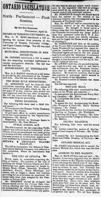 Ontario Scrapbook Hansard, 13 Apr 1887