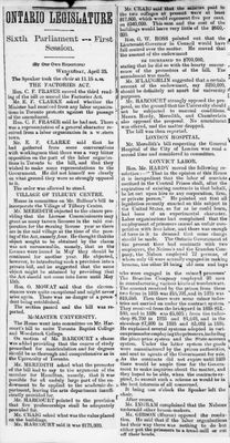 Ontario Scrapbook Hansard, 20 Apr 1887