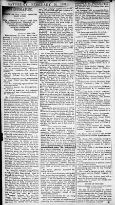 Ontario Scrapbook Hansard, 15 Feb 1889