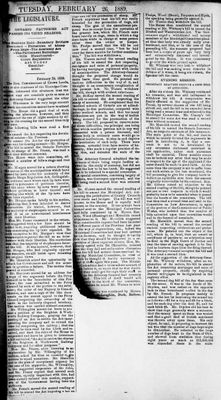 Ontario Scrapbook Hansard, 25 Feb 1889