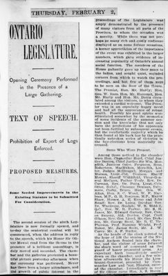 Ontario Scrapbook Hansard, 2 Feb 1899