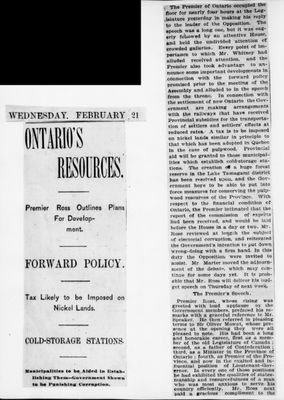 Ontario Scrapbook Hansard, 21 Feb 1900