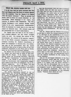 Ontario Scrapbook Hansard, 1 May 1914