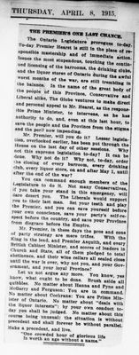 Ontario Scrapbook Hansard, 8 Apr 1915