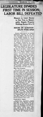 Ontario Scrapbook Hansard, 1 Mar 1921