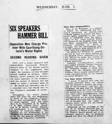 Ontario Scrapbook Hansard, 7 Jun 1922