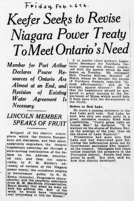 Ontario Scrapbook Hansard, 26 Feb 1926