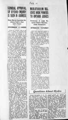 Ontario Scrapbook Hansard, 12 Feb 1932