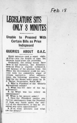 Ontario Scrapbook Hansard, 18 Feb 1932