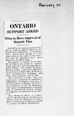 Ontario Scrapbook Hansard, 25 Feb 1935