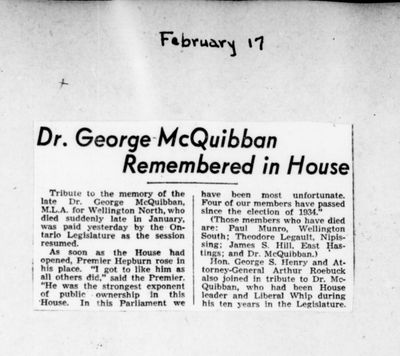 Ontario Scrapbook Hansard, 17 Feb 1937