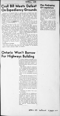 Ontario Scrapbook Hansard, 25 Apr 1939