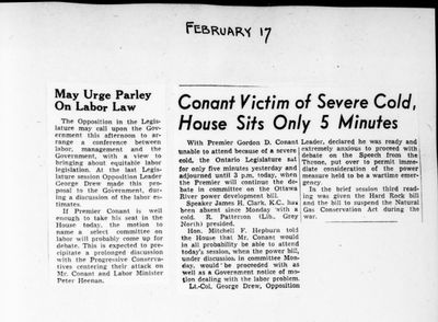 Ontario Scrapbook Hansard, 17 Feb 1943