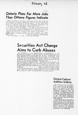 Ontario Scrapbook Hansard, 26 Feb 1944