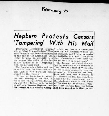 Ontario Scrapbook Hansard, 19 Feb 1942